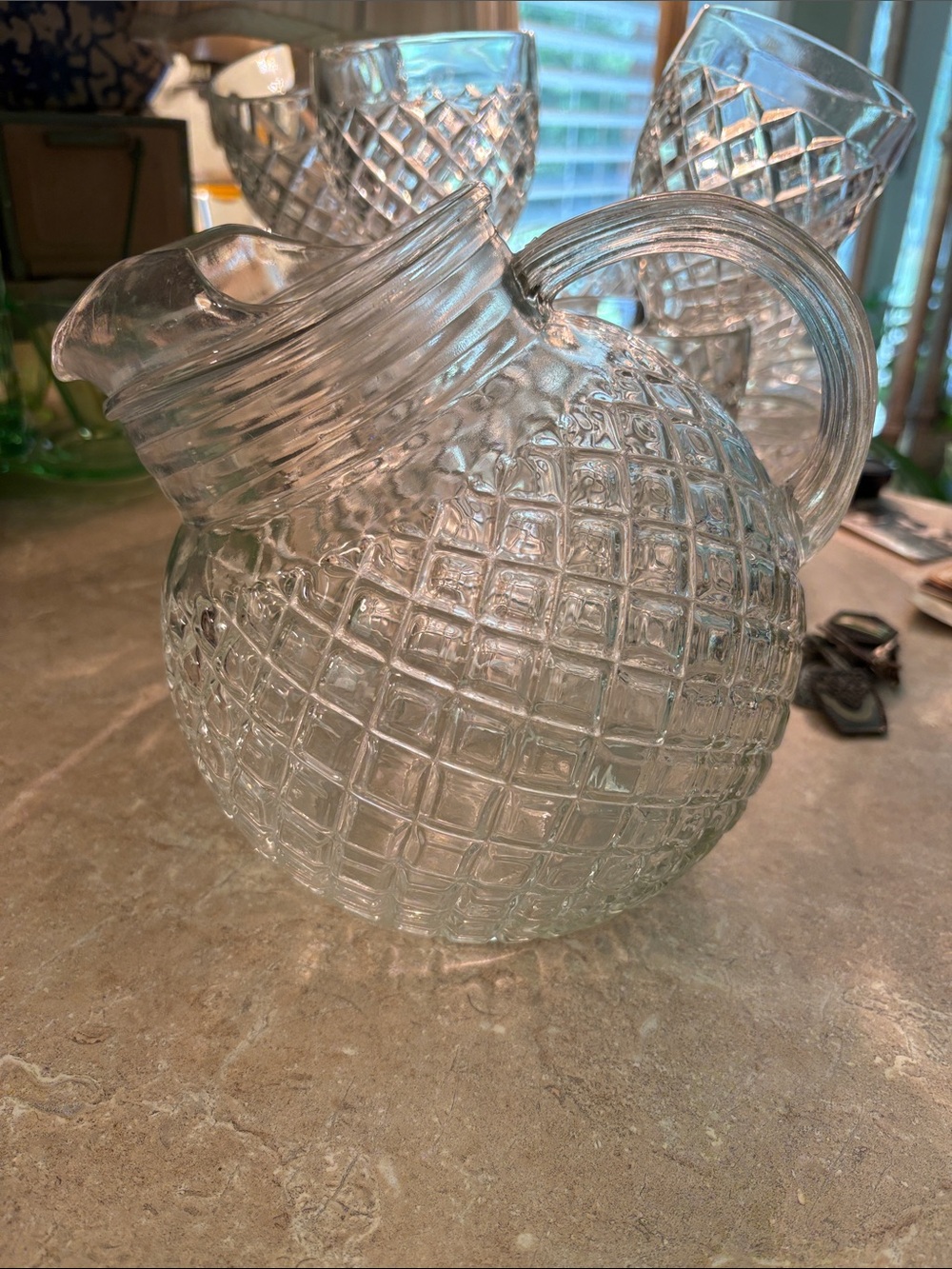 Waterford Waffle PatterTextured Glass Pitcher - Elegant Crystal-Look Home Accent